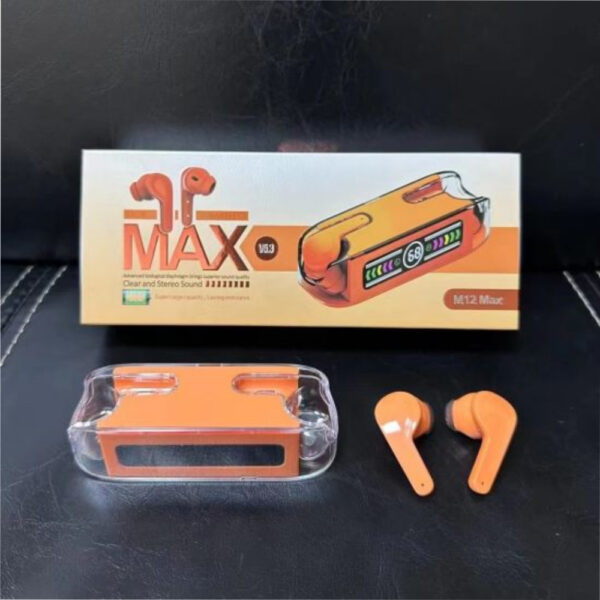 M12 Max TWS Bluetooth 5.3 Wireless Earbuds orange